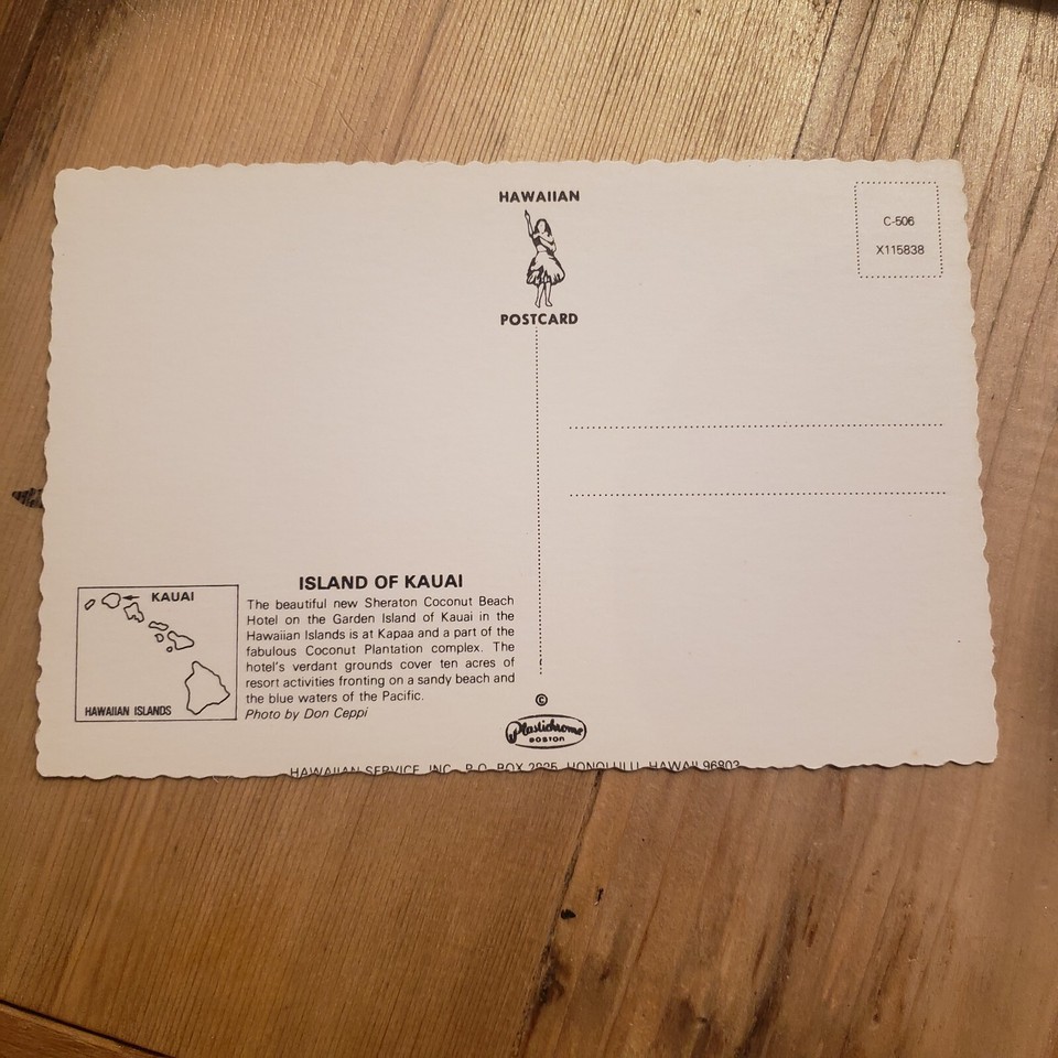 Hawaii Beveled Edge Postcard Photo Souvenir Sheraton Coconut Beach ...