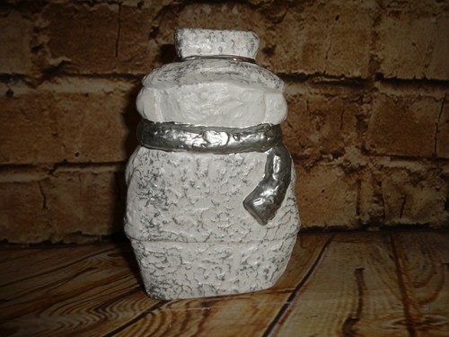 Vintage Ceramic Snowman Figure White and Silver 5" Winter Holiday Decoration - Picture 3 of 5