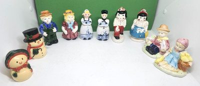 Boy & Girl Salt & Pepper Shakers Porcelain & Plastic VTG 5 Sets Some Japan