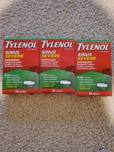 3 Boxes Tylenol Sinus Severe Caplets Tablets 24 Each Box 72 Total Exp 4/27