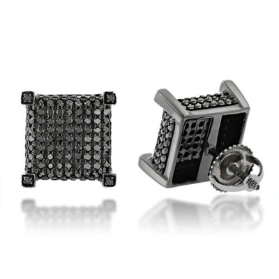 10 Karat Gold schwarze Diamant Ohrringe Ohrstecker 1,31ct für Herren und Damen