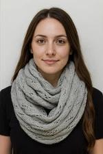 Echo Gray Knit Sparkle Infinity Scarf Metallic Silver Thread Winter Wrap