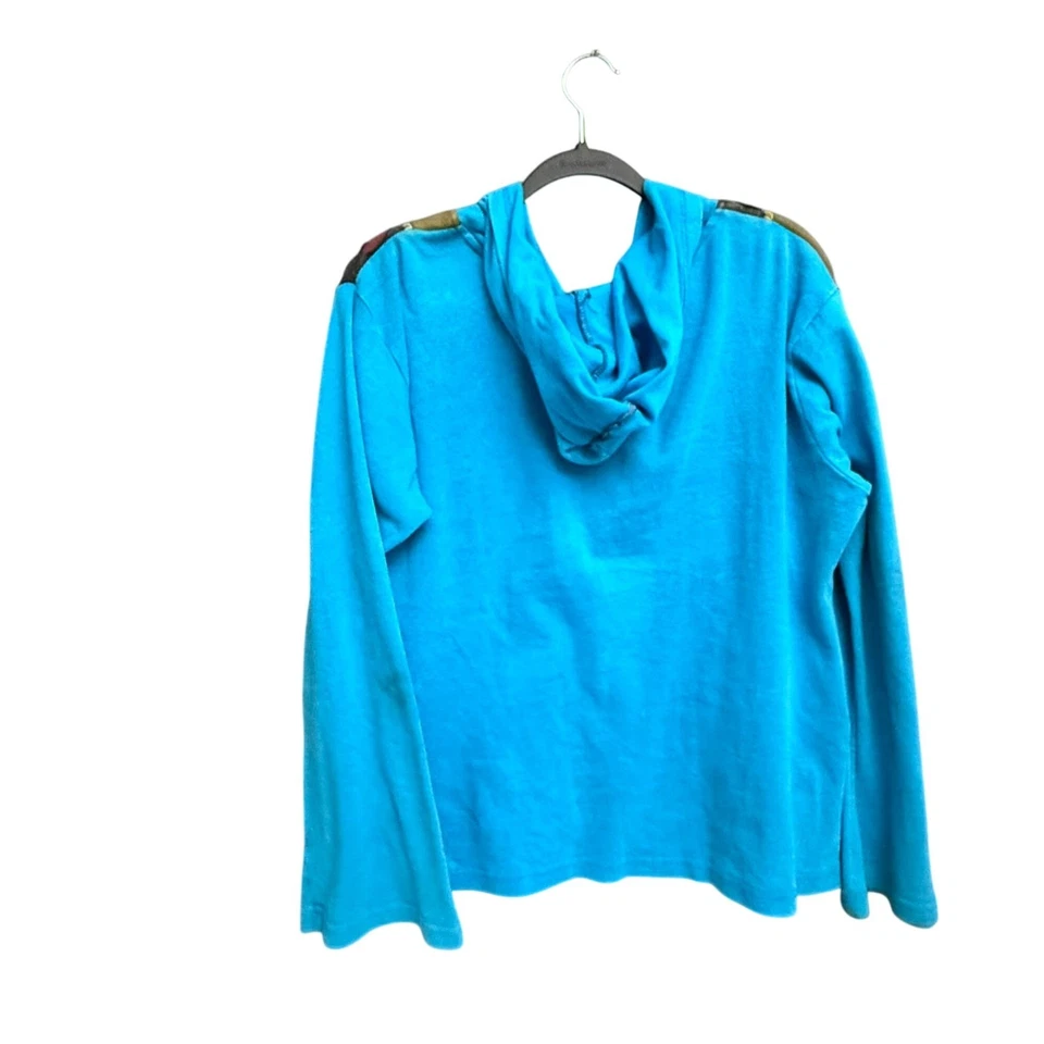 Rising International Womens Flower Patchwork Hoodie Jacket Knit SZ XL Blue - Image 2 of 4