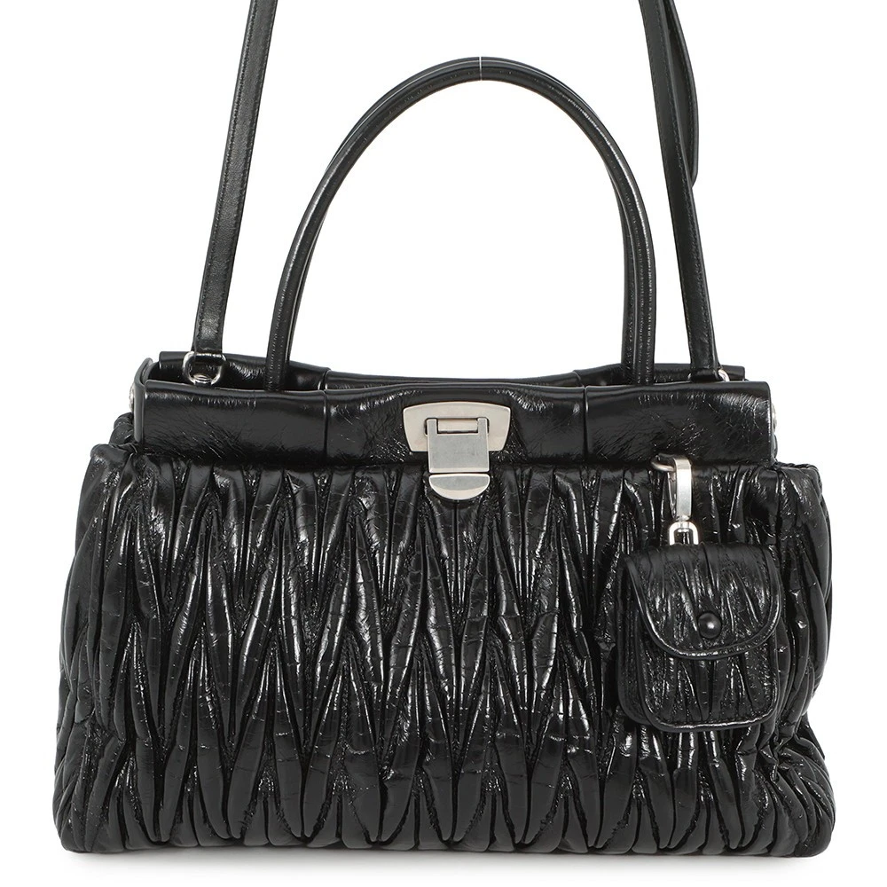Miu Miu — MIUMIU Matelassé 2-Way Handbag Leather Black 5BA202