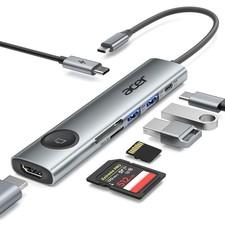 Acer 7 in 1 USB-C Hub Multiport Adapter with 4K 60Hz HDMI for Laptop, Mac Grey