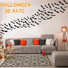 120pcs 3D Black Bat Wall Decals Halloween Decoration Spooky Party Home Decor