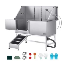 VEVOR Stainless Steel Dog Washing Station, 62 inch Pet Grooming Tub w/ Ramp, PE
