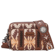 Wrangler Light Coffee Brown Aztec Printed Crossbody Purse WG2207-3003LCF
