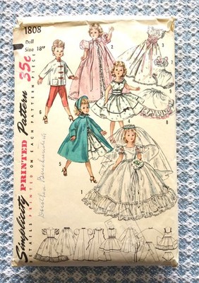 1950s original pattern ~ 18-INCH LADY DOLL CLOTHES bride ~ Simplicity 1808