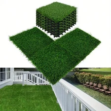 10 PCS Interlocking Artificial Grass Tiles - 12"X12" Turf Outdoor Indoor -FGQ