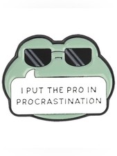 Funny Pro in Procrastination Frog Enamel Pin   Sunglasses Humor Lapel Pin
