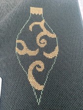 handpainted needlepoint canvas Christmas Ornament Green Gold 6 Fancy Nos 18 M