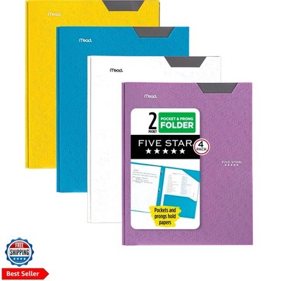 2-Pocket Folder, 4 Pack, Plastic Folder with Stay-Put Tabs and Prong Fastener...
