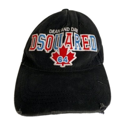 Authentic DSQUARED2 Dean & Dan 64 Maple Leaf Distressed Baseball Cap Black #K6