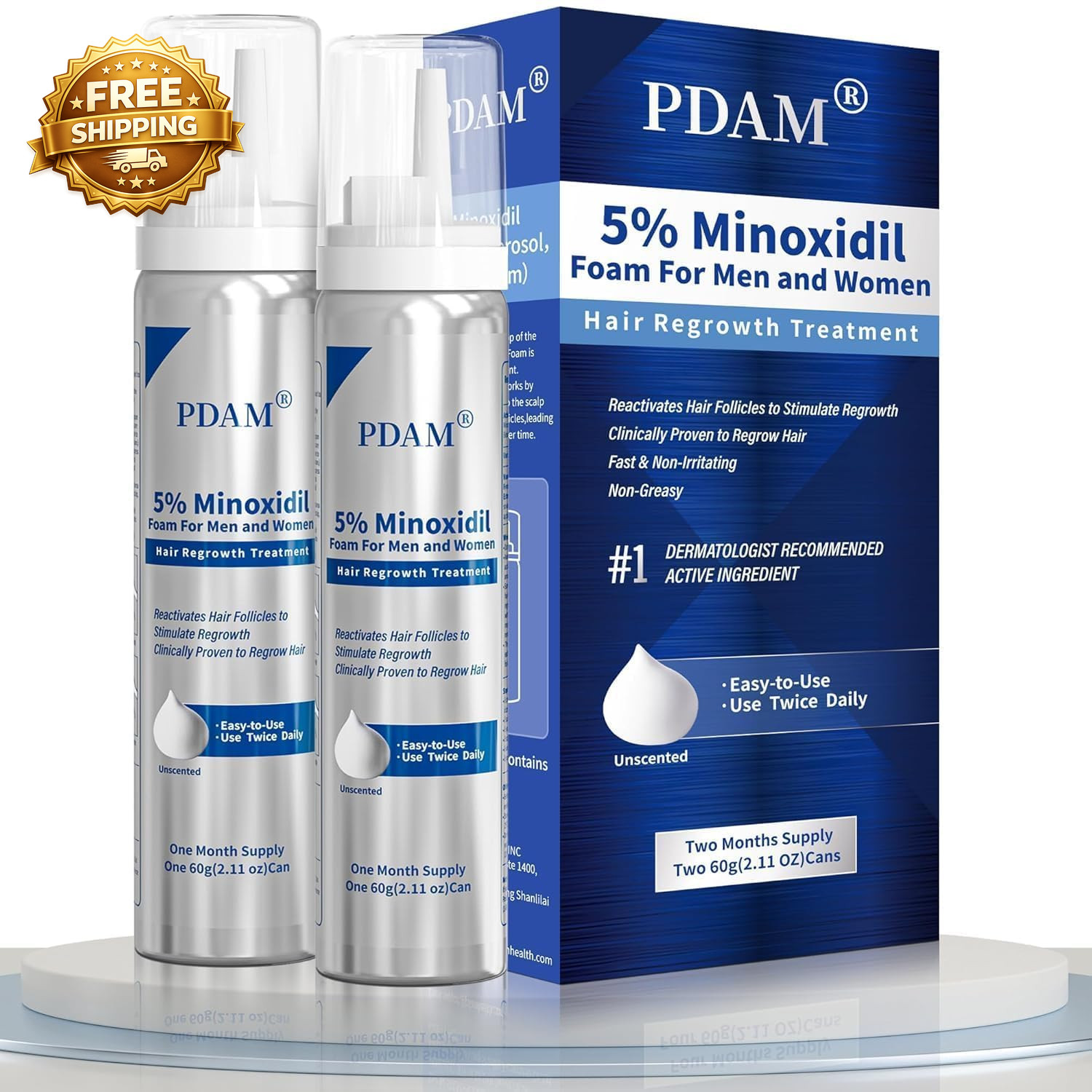 5% Minoxidil for Men and Foam –2 PACK Clinically Proven to Regrow Thinning Hair