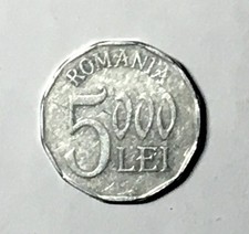 Aluminum Coin Romania 5000 Lei 2002 with signature