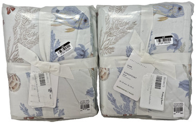 New Pottery Barn Sandpoint Coral Ocean Beach Reversible King Shams Set of 2