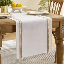 Jute Farmhouse Table Runners 72 Inches Long, Macrame Rustic Dining Table