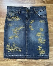 DSQUARED2 Denim Skirt Embroidered Butterfly Y2K Archive Blue Jean Mini Skirt 20"