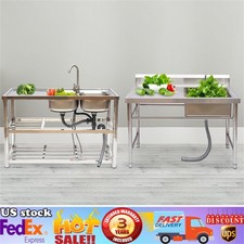 2 Compartment Commercial Sink Stainless Steel Kitchen Utility Sink w/ Prep Table