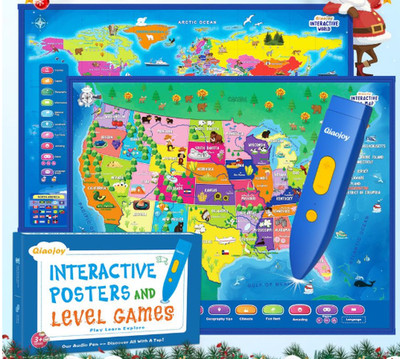QIAOJOY Bilingual Kid's Interactive Talking USA and World Map
