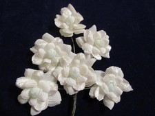 Vintage Millinery Flower 2" White Multi Petal Bloom w/pale Blue and Velvet C40