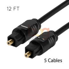 Fiber Optic Cable 5 PCS 12 FT Toslink Digital Audio Soundbar SPDIF Optical Cord