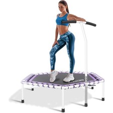 48'' Fitness Trampoline W/ Adjustable Handle Bar Silent Trampoline Bungee