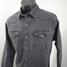 Vintage Wrangler Denim Western Pearl Snaps Shirt Mens Large Black Long Sleeve