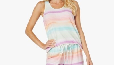 PJ Salvage Stardust Stripe Pajama Tank Top Peachy Loungewear Sleep Size Small