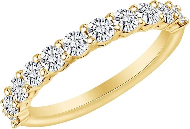 White Natural Diamond Round Shape Eternity Band Ring 14k Gold
