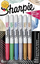 Metallics Permanent Markers, Fine Tip, Assorted Colors, 6 Pack
