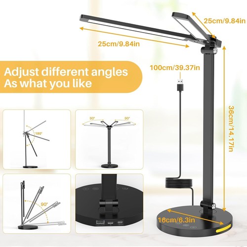 Dual-Head LED Desk Lamps Dimmable Reading Light Desk Light USB Charging Port US - Picture 21 of 23