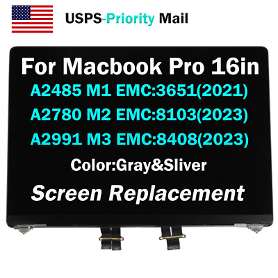 For Macbook Pro 16'' A2485/2780/A2991 M1 M2 M3 LCD Screen Replacement Gray Sliver