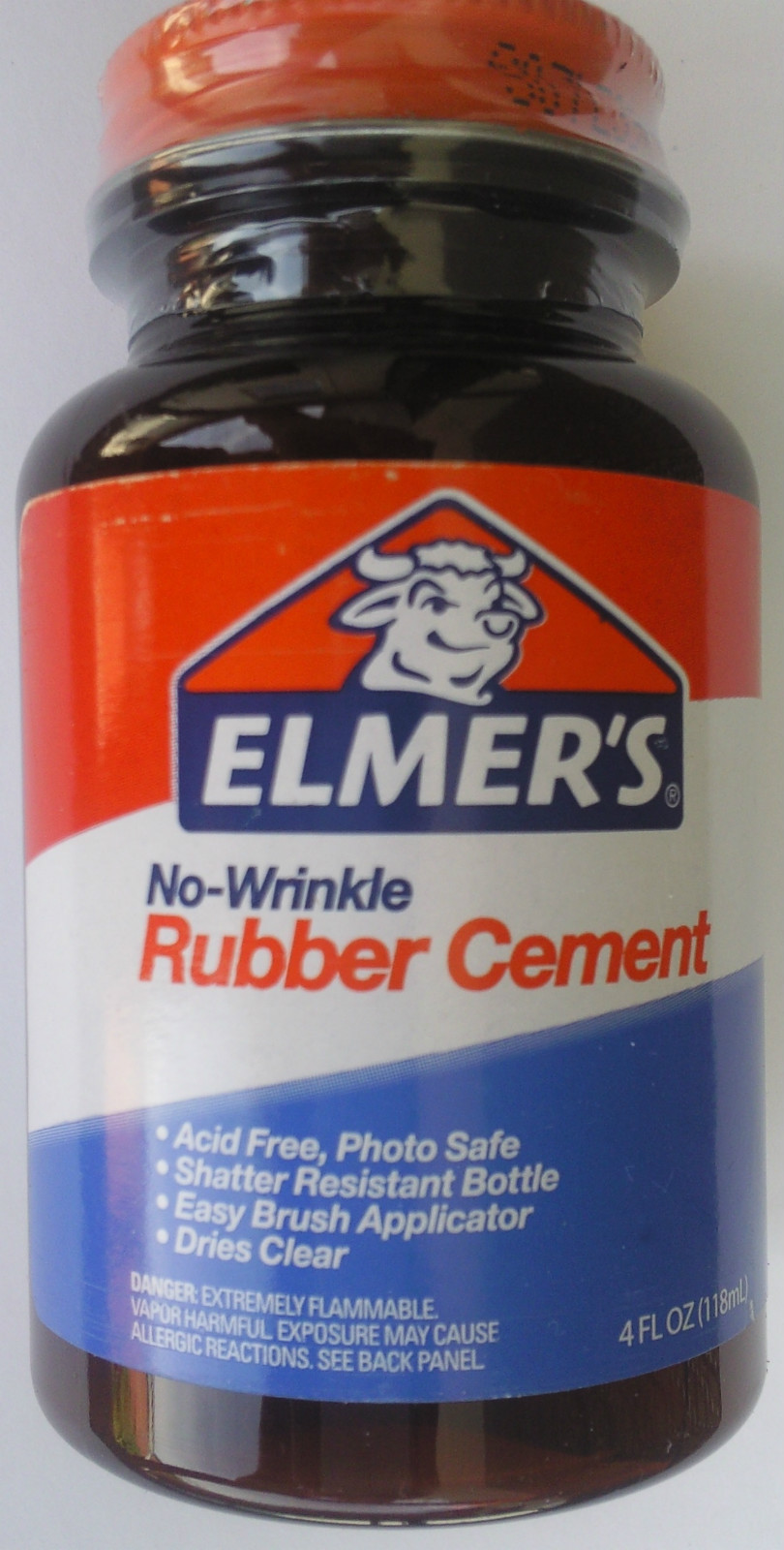 ELMER'S NO WRINKLE RUBBER CEMENT w Brush Applicator, Photo Safe 4 oz