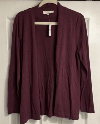 Loft Women Sweater Cardigan Size XL, Plum Open Front Classic Staple NWT