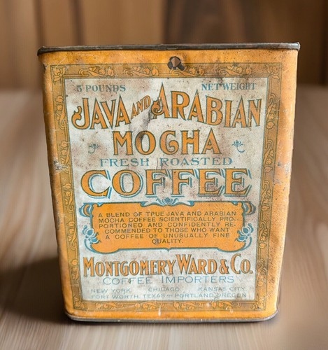 Antike Montgomery Ward & Co 5 Pfund Kaffeedose Java und arabischer Mokka frisch SELTEN
