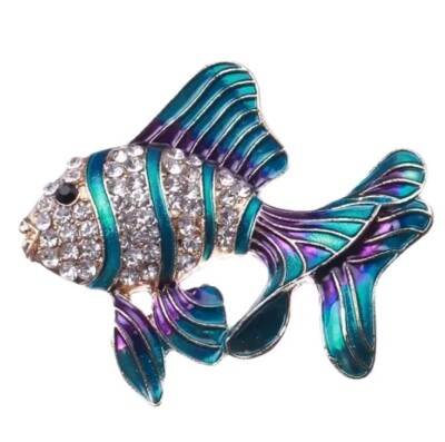 Exquisite blau/lila Strass Emaille Fisch Brosche, sehr hübsch 