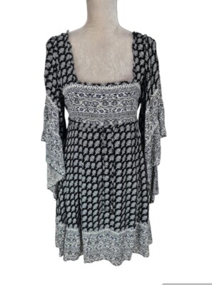 Free People Womens Heart of Gold Mini Dress Size XS Flowy Boho Bell Sleeve  | eBay