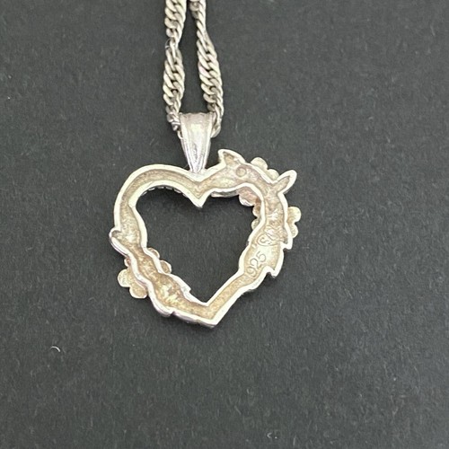 20" Sterling Silver Italy Rope Chain & Sterling Open Heart Pendant w/ Flowers - Picture 7 of 14