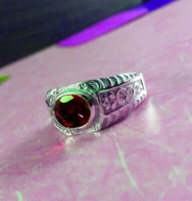 Natural Garnet Gemstone with 925 Sterling Silver Ring For Men's #9555