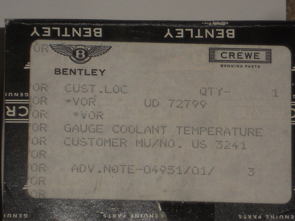 BENTLEY DASH ECT ENGINE COOLANT TEMPERATURE GAUGE UD72799 NEW IN BOX