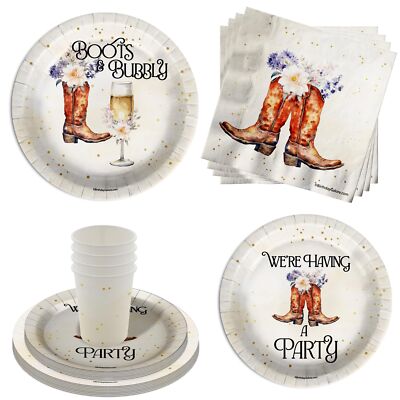 Boot and Bubbly Bridal Shower Party Supplies - 64 Piece Bridal Shower Tablewa...
