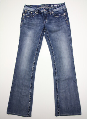 Miss Me Jeans Womens 31 Low Rise Boot Bootcut Fleur Lis Stitch