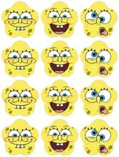 24 Spongebob Faces Cake Toppers Edible Party Decorations