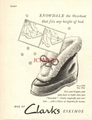 Clarks Eskimos 'SNOWDALE' Overboot 1949 ADVERT Small Vintage Print Ad 683/59