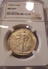 1944-D NGC MS66+ PLUS WALKING LIBERTY HALF DOLLAR *** VERY NEAR MS 67 ***