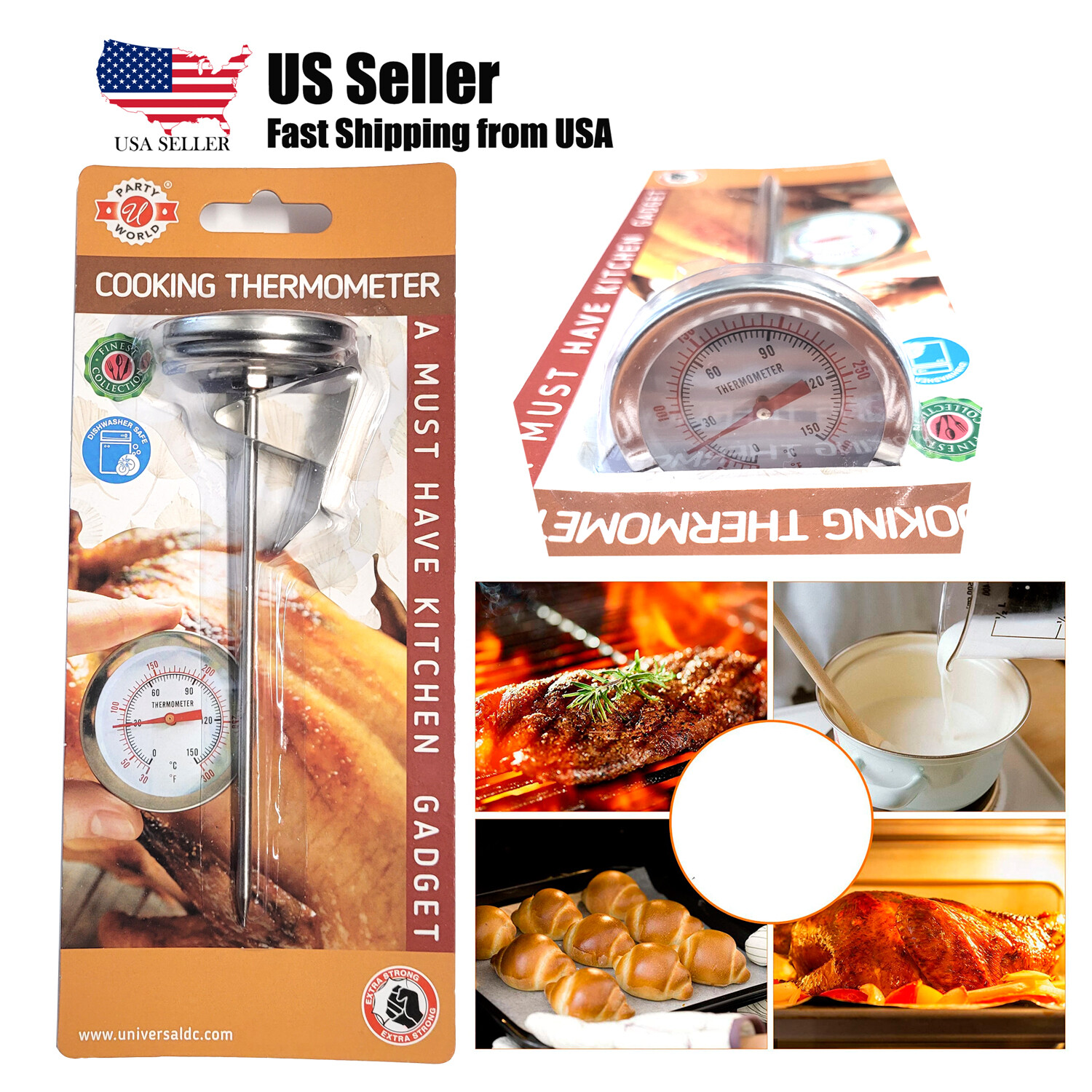 Meat Thermometer Analog Cooking Thermometer Oven Safe, Dial Type Silver-image