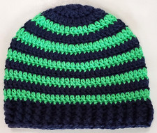 Beanie Unisex Boy Girl Baby 6-12 Months 1 EA Striped Crochet Seahawks Blue Lime