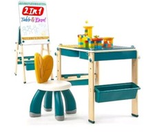 Hahaland 2 in 1 Toddler Table / Easle and Chair Set For Kids, 83 Pieces